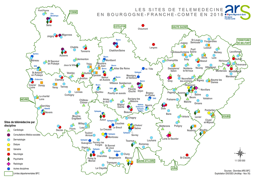 Carte globale des sites de télémédecine datée de novembre 2018