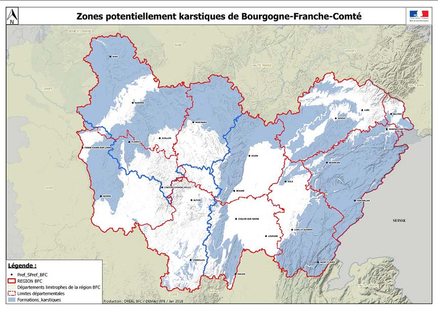 Radon carte zones karstiques