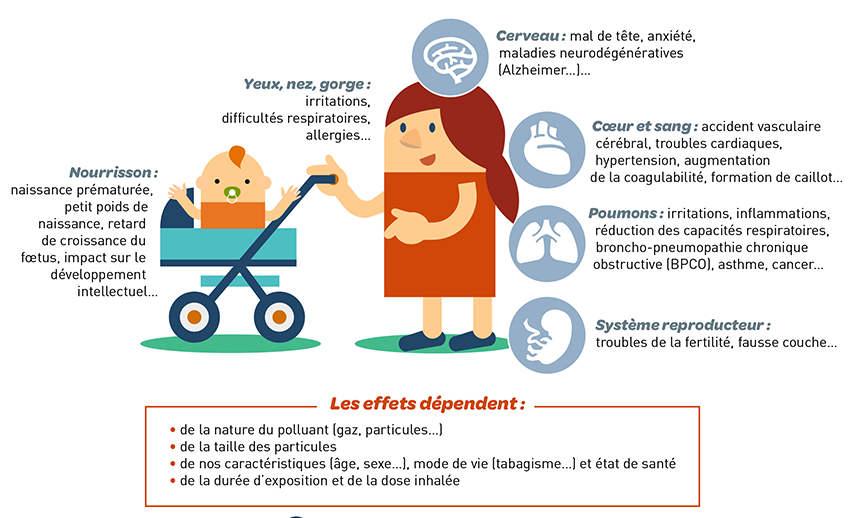 Les effets de la pollution de l'air sur la santé (voir description ci-après)