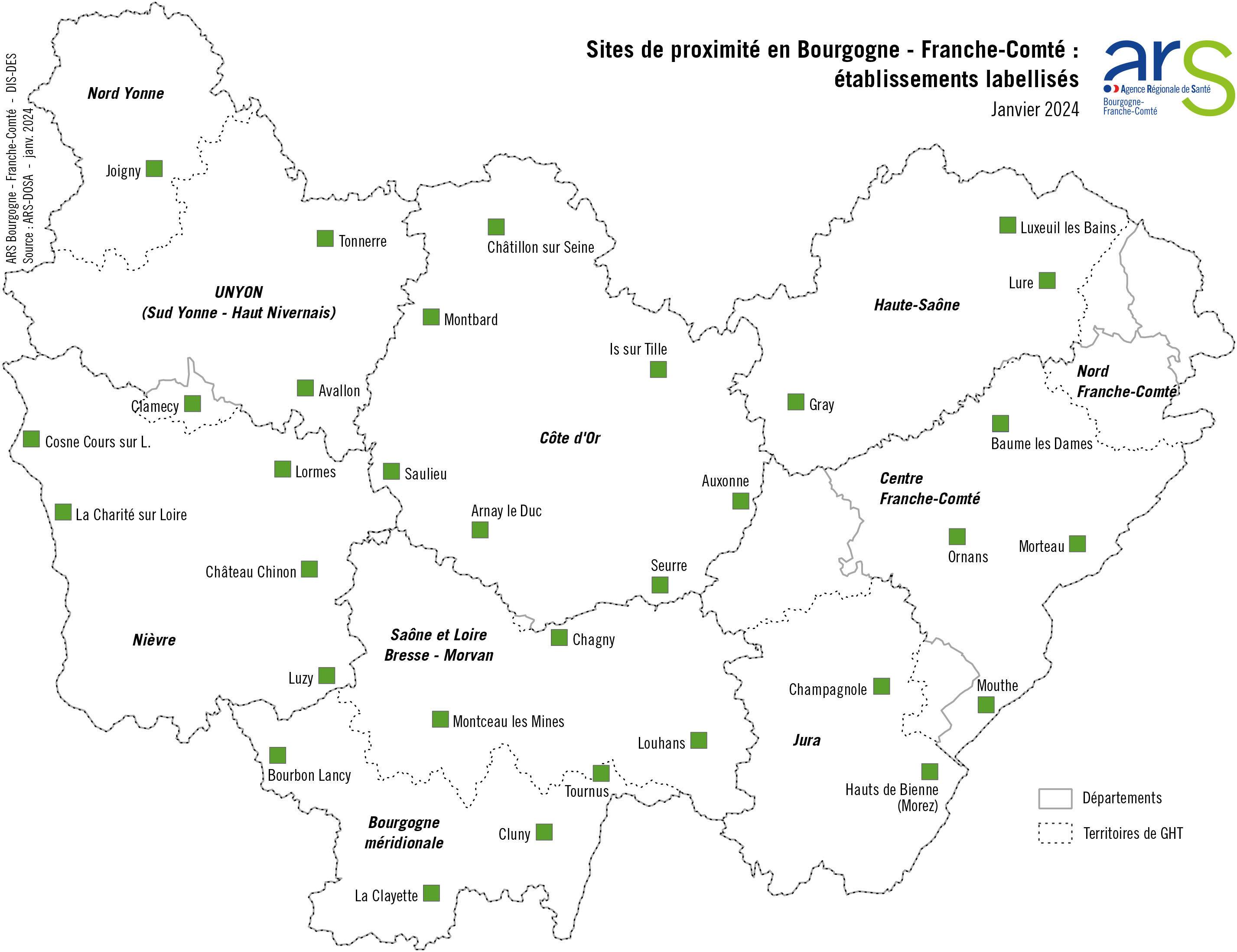 Hôpitaux de proximité labellisés en Bourgogne-Franche-Comté – voir description détaillée ci-après