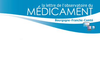 Lettre du médicament écrit en blan sur fond bleu clair