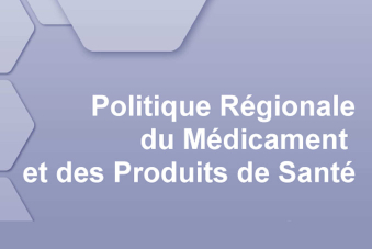Politique régionale du médicament et des produits desanté écrit en blanc sur fond bleu clair