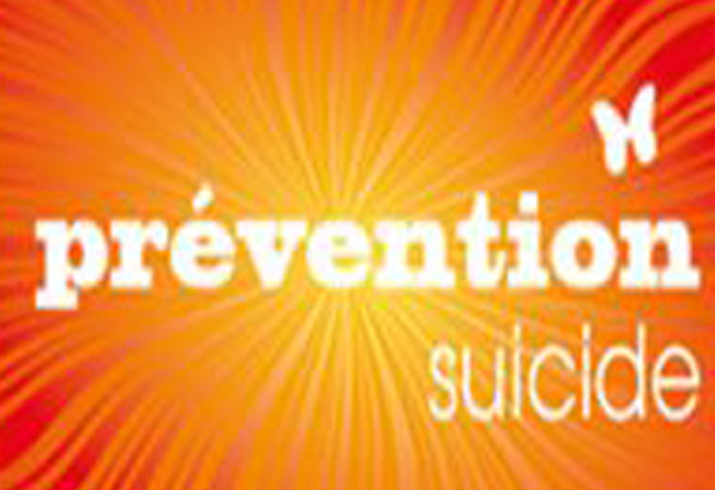 fond orange sur lequel est écrit prévention suicide en blanc