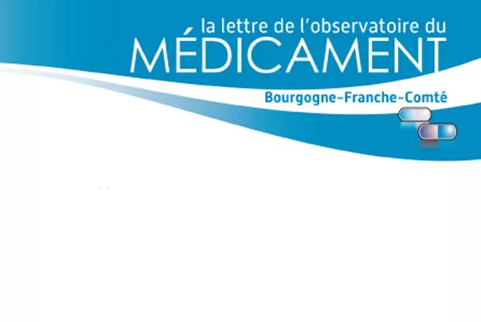 Lettre du médicament écrit en blan sur fond bleu clair