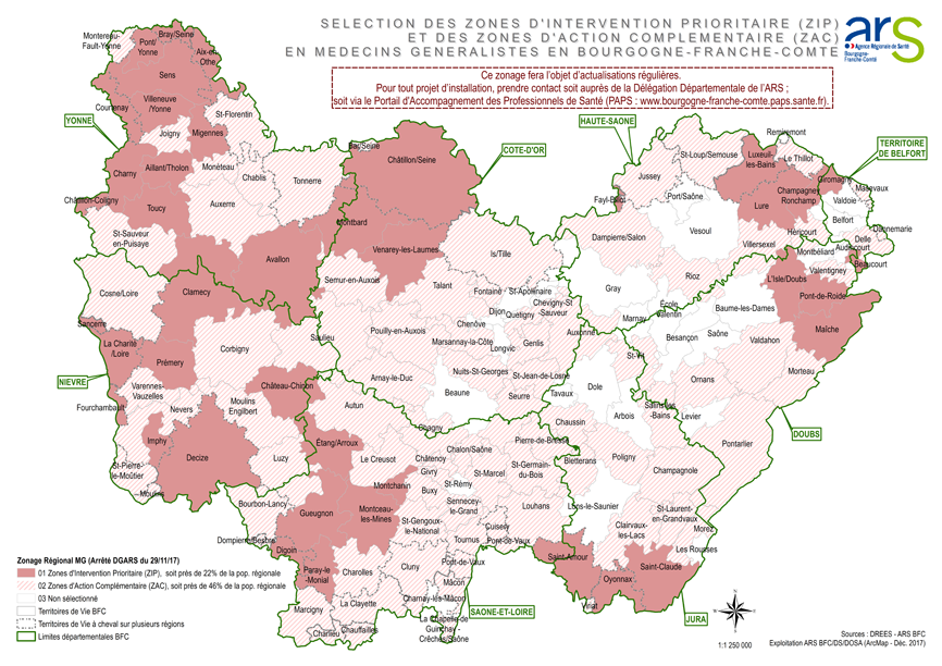 Carte montrant le zonage médecins généralistes