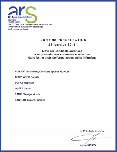 Liste des candidats reçus 2018
