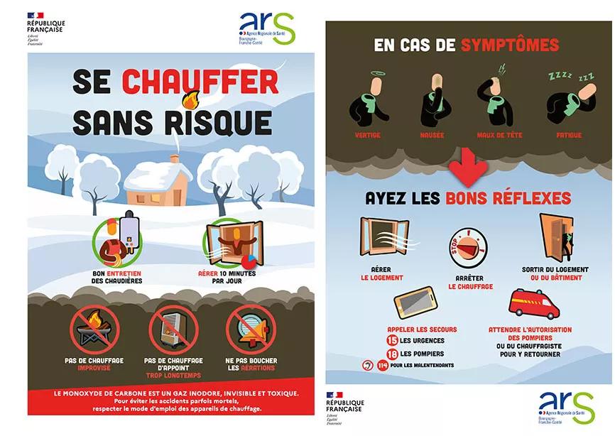 Flyer présentant les conseils pour se chauffer sans risque (voir description)